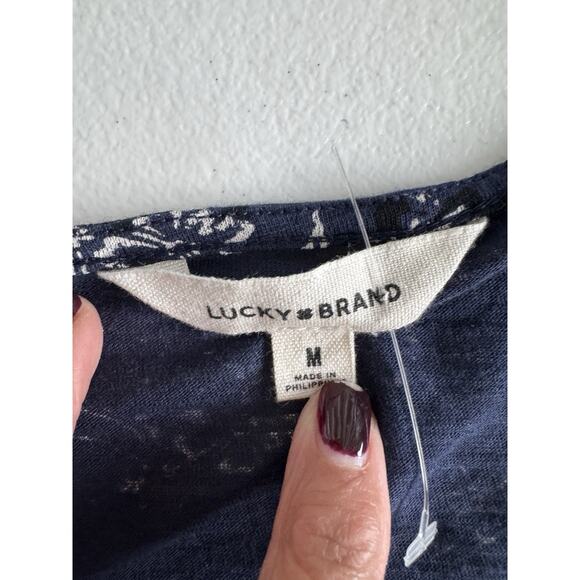 3 for $9 Lucky Brand Flutter Sleeve V-Neck Cotton Blend Floral Womens M - Picture 7 of 7